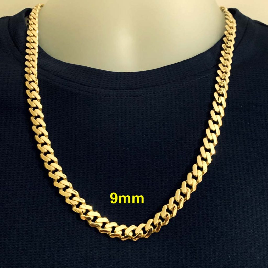 10K Miami Cuban Style Chain, approximately 9mm, 24″ – Devon Jeweler